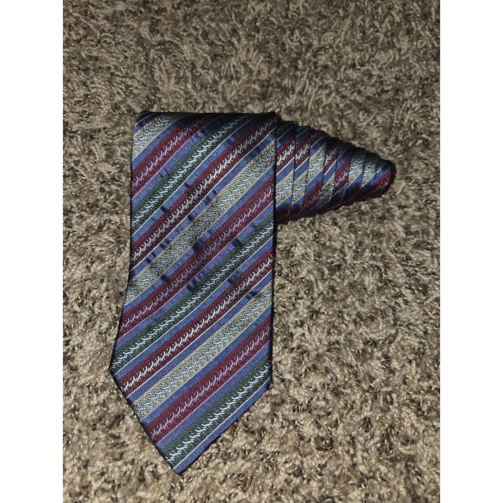 Bottega Veneta Mens Silk Tie Made In Italy Multi Color Diagonal Stripe Textured